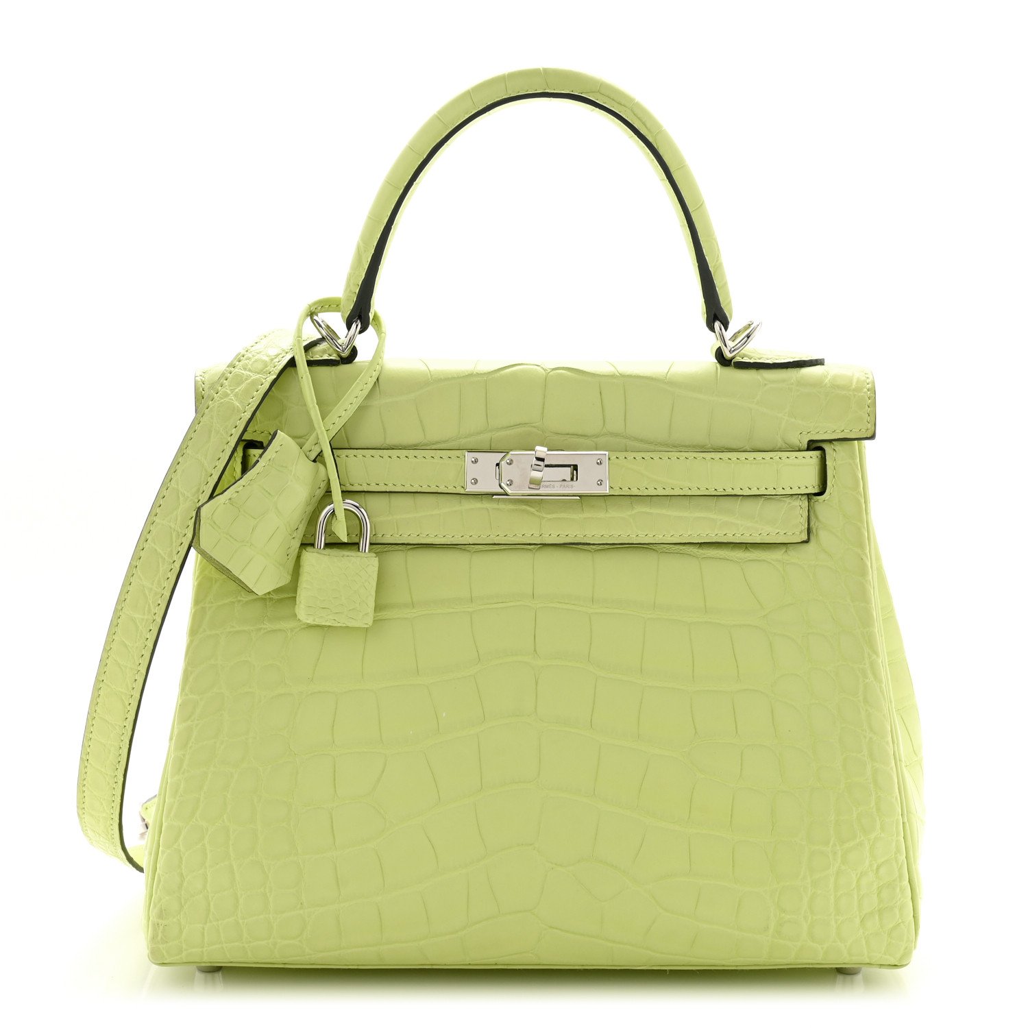 HERMES Matte Alligator Kelly Retourne 25 Jaune Bourgeon For Sale