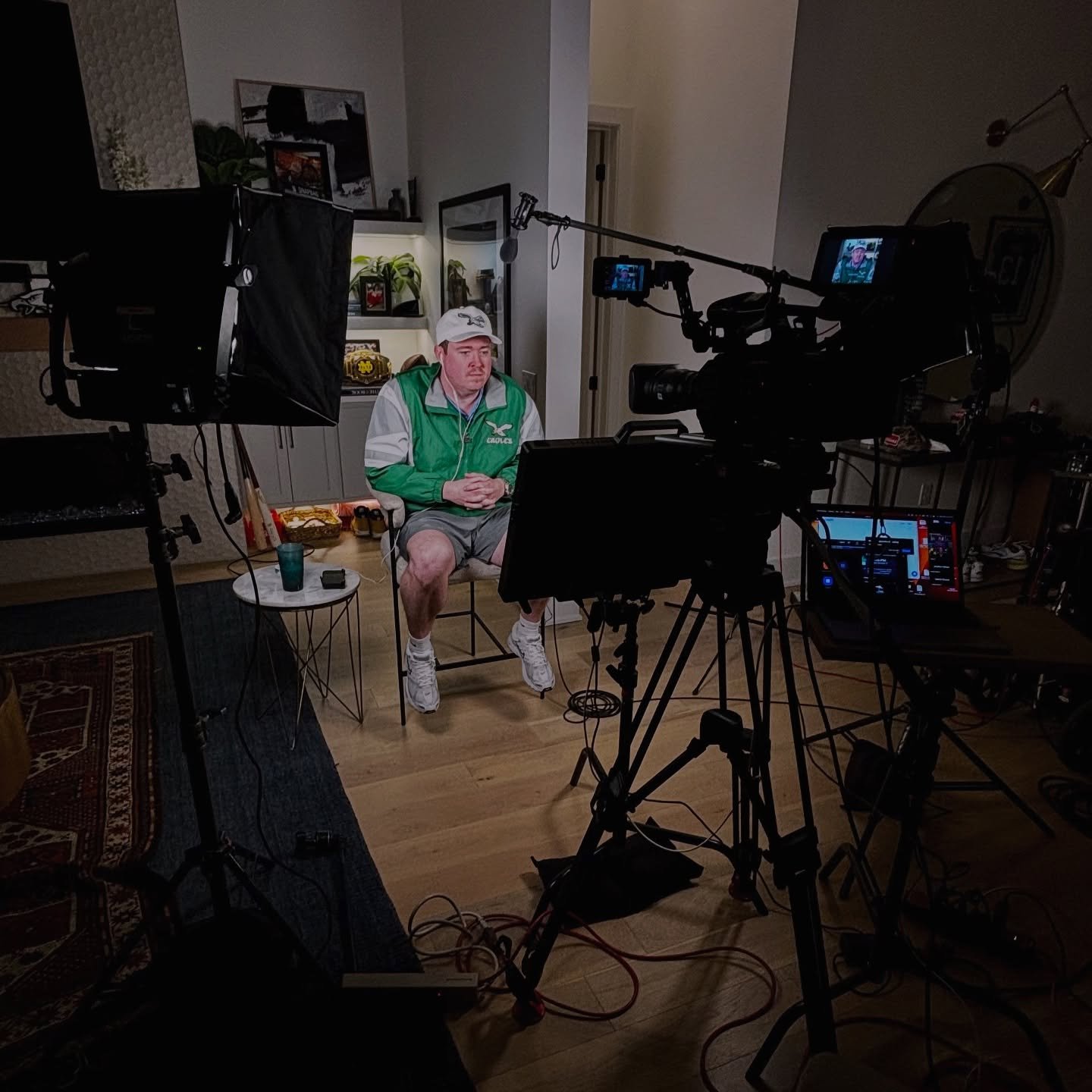 Hanging with Shane Gillis at his house for live game commentary on ESPN ManningCast. Birds won. #football #comedy #nfl #espn