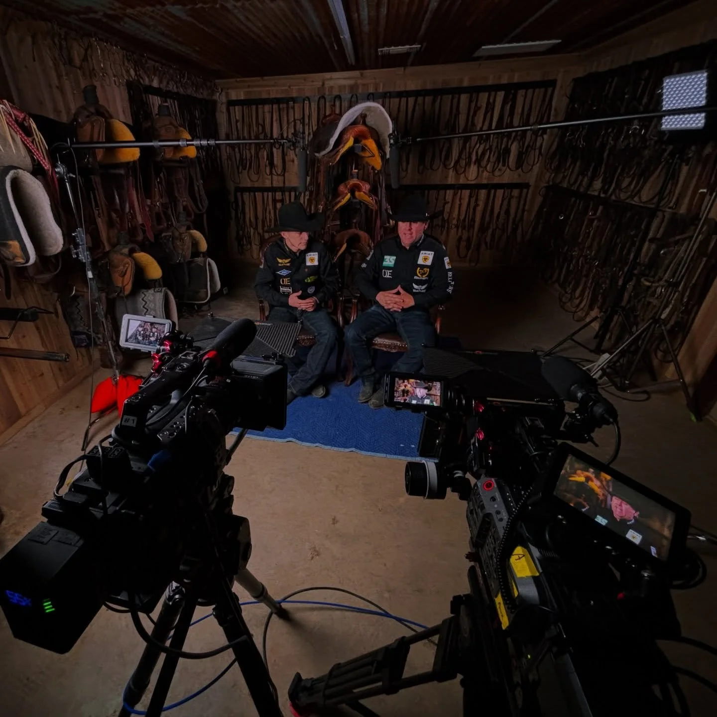 Spent the day on a massive ranch full of cowboys horses and ended up interviewing the world&rsquo;s best rodeo roper in this tiny closet. Cowboy Channel.