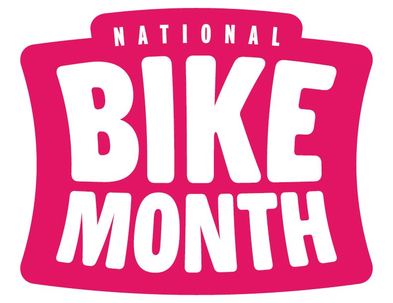 Pink logo stating "National Bike Month"