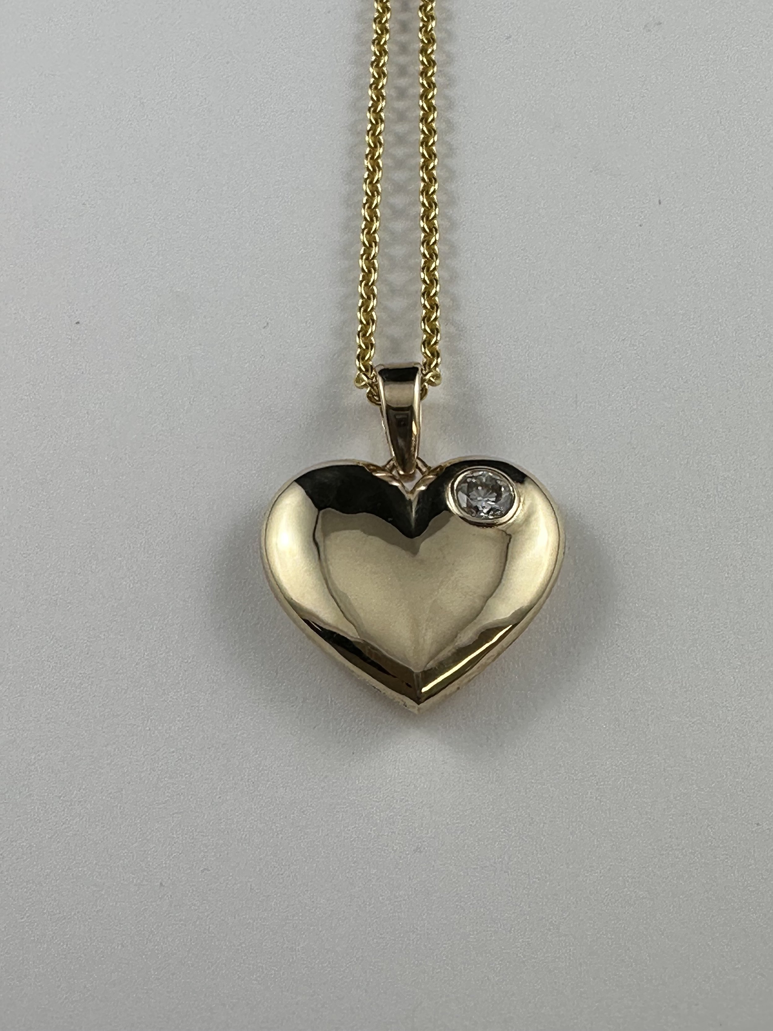 Yellow Gold Diamond Puff Heart Pendant