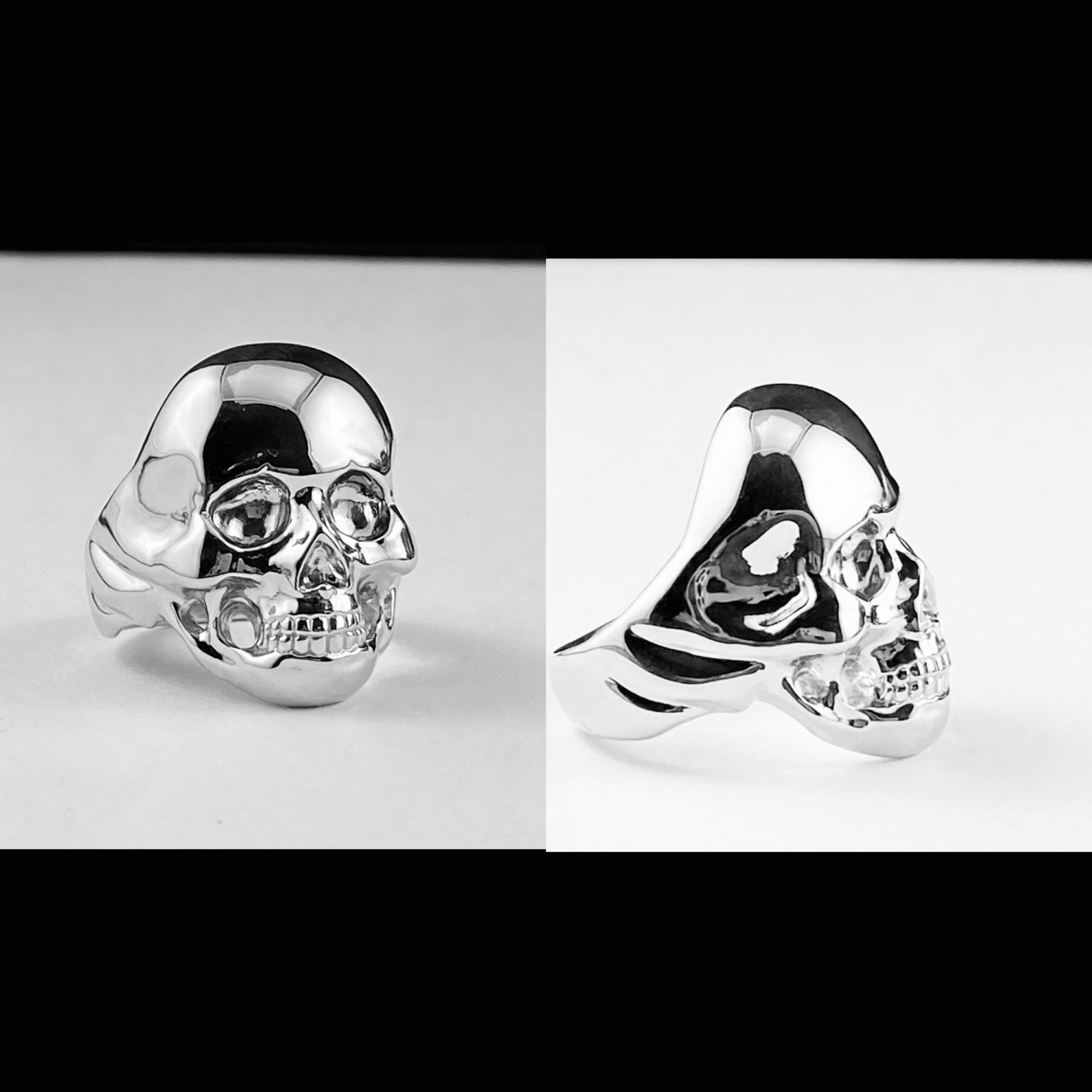 Custom Made 14K White Gold Skull Ring