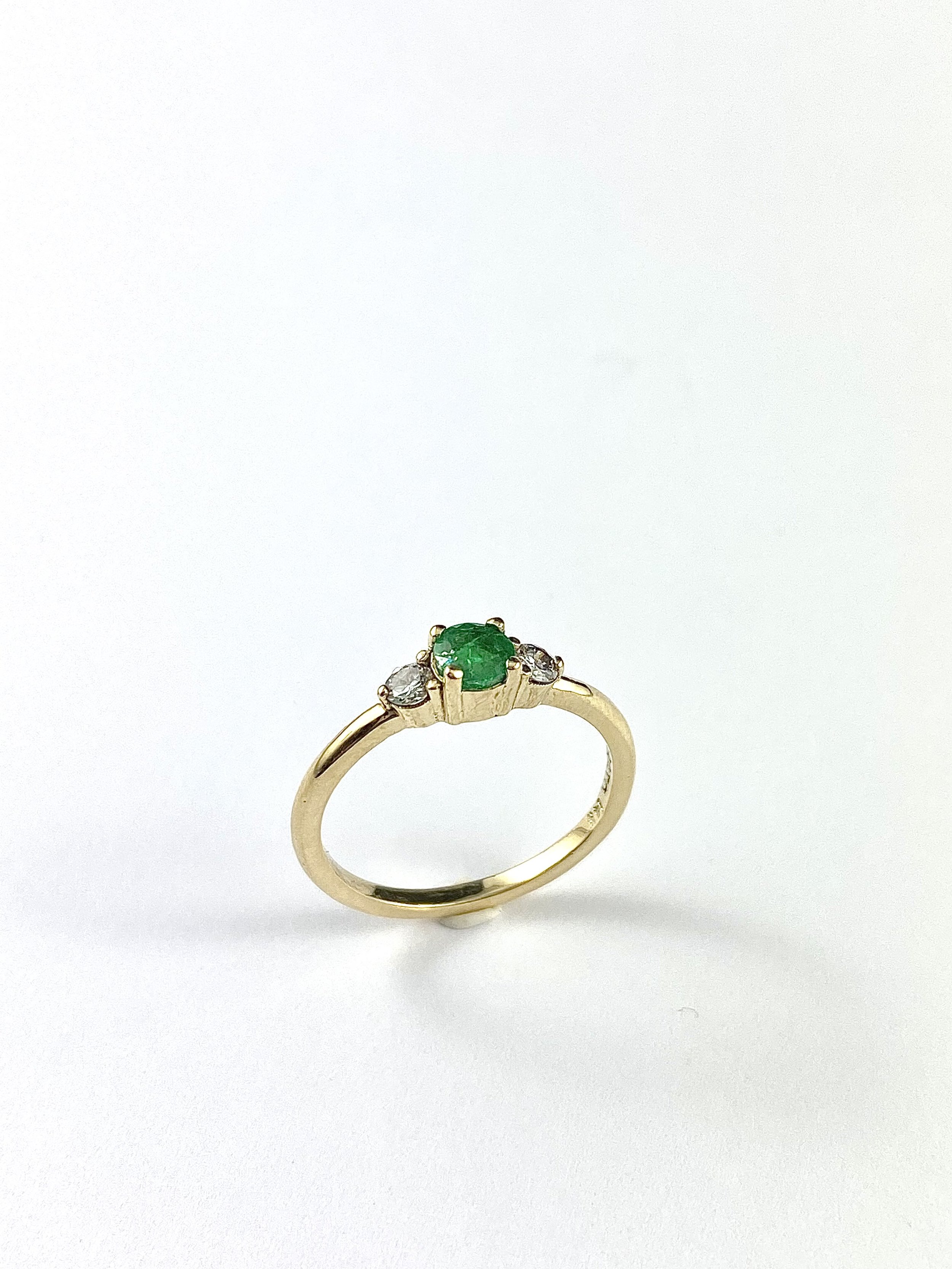 14K Yellow Gold Emerald and Diamond Ring