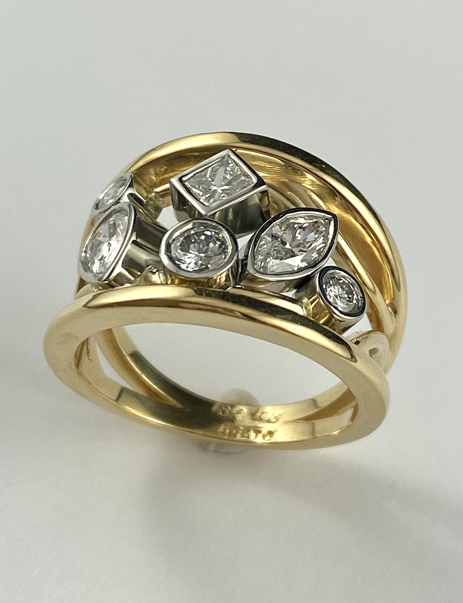 19K White and 18K Yellow Gold Multi Diamond Ring