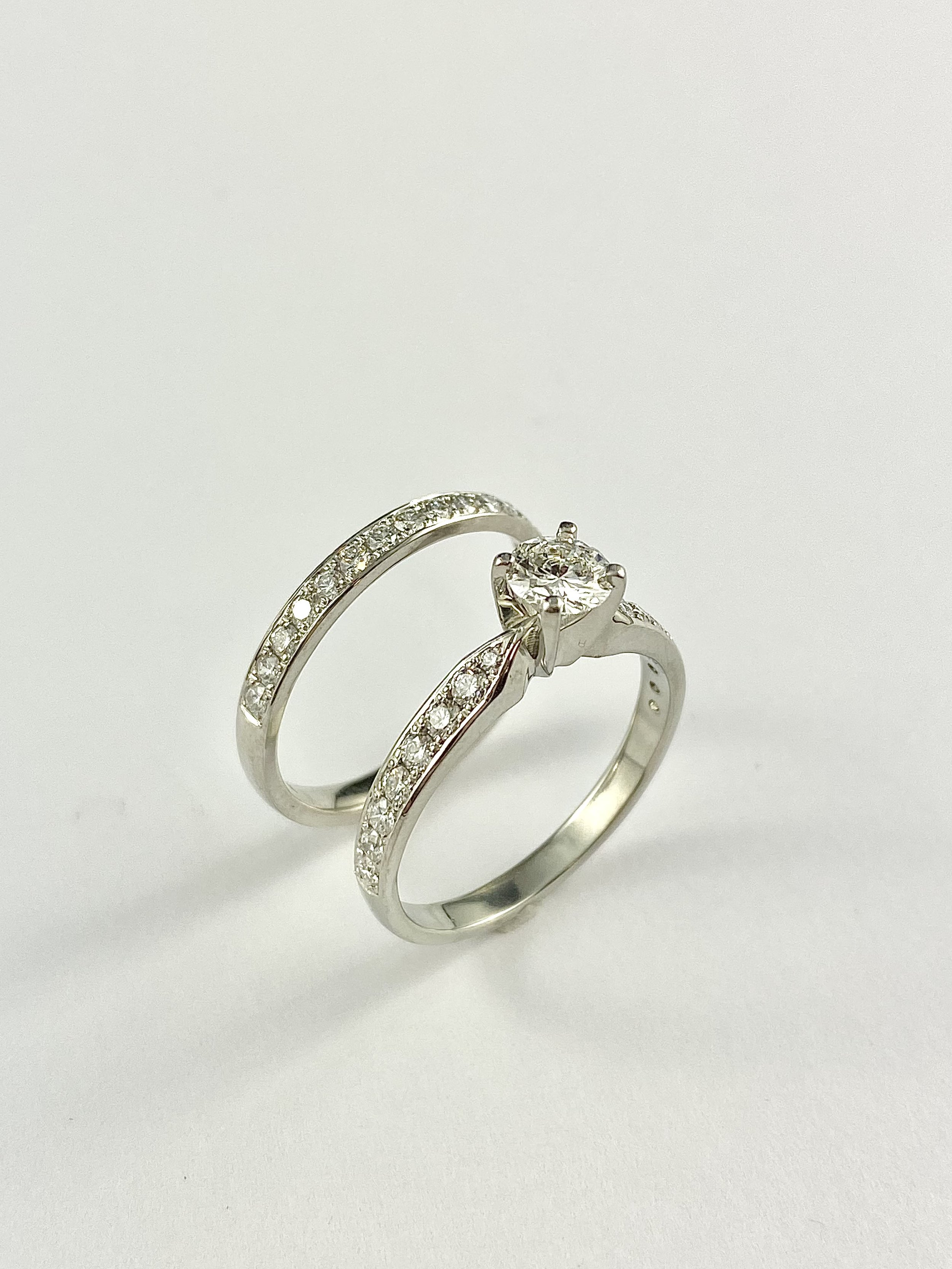 19K White Gold Diamond Ring and Diamond Band Set