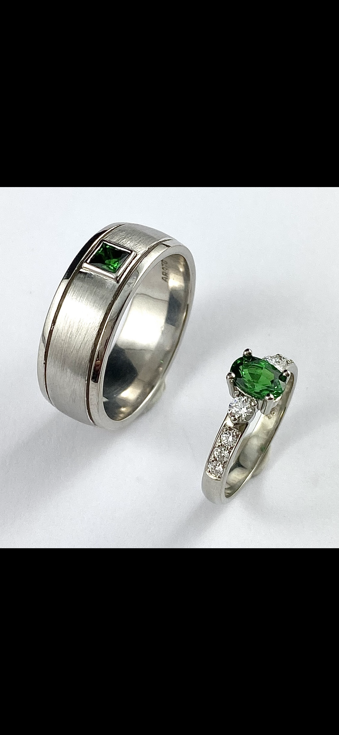 20th Wedding Anniversary Tsavorite Garnet and Diamond Rings