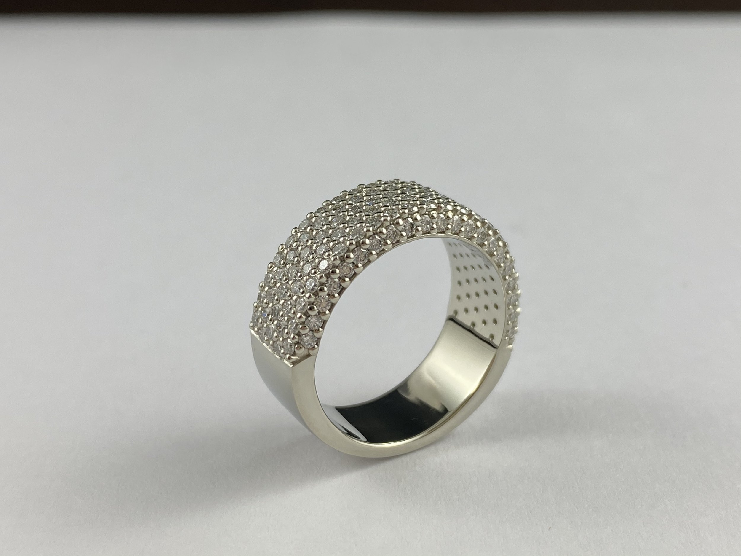 Custom Made 19K White Gold Wide Diamond Band