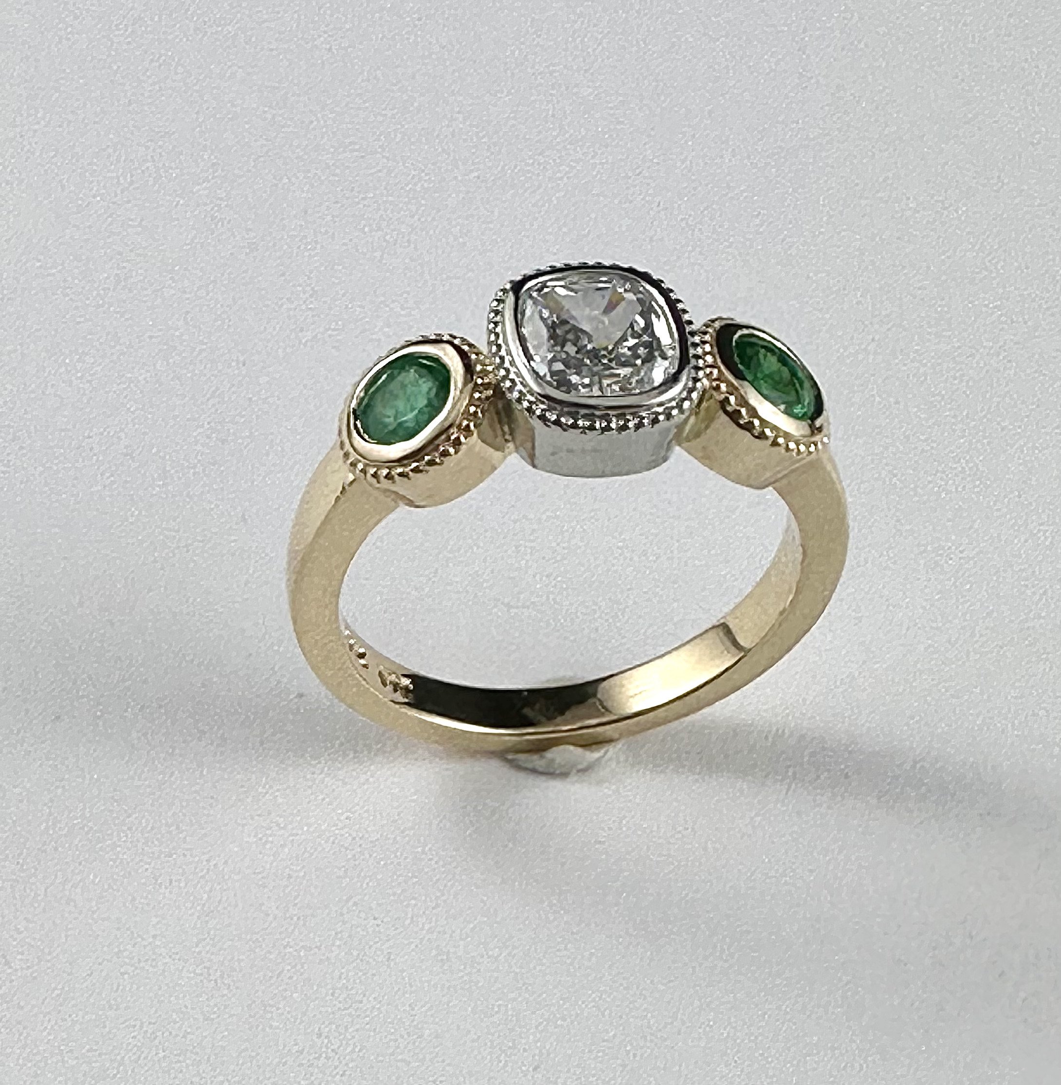 Yellow and White Gold Diamond and Emerald Ring