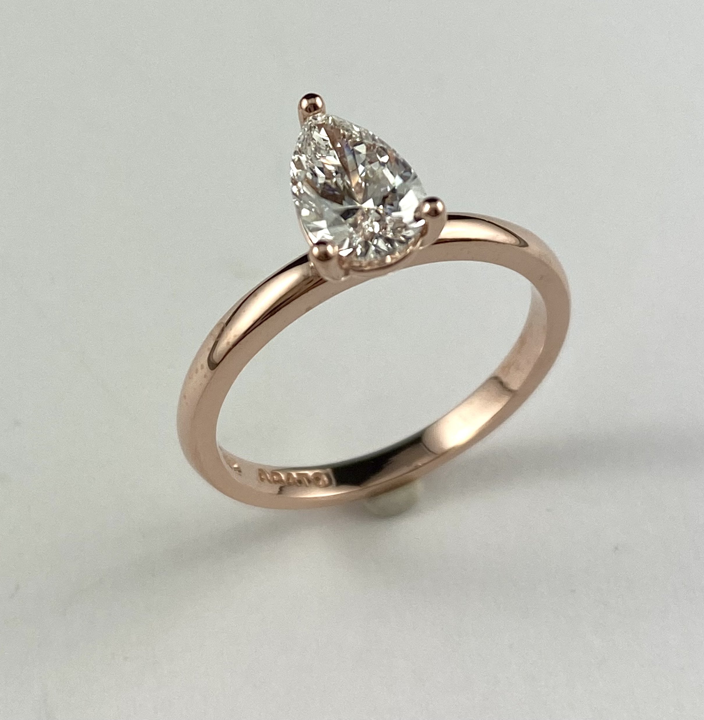 14K Rose Gold Pear Shaped Diamond Solitaire Ring