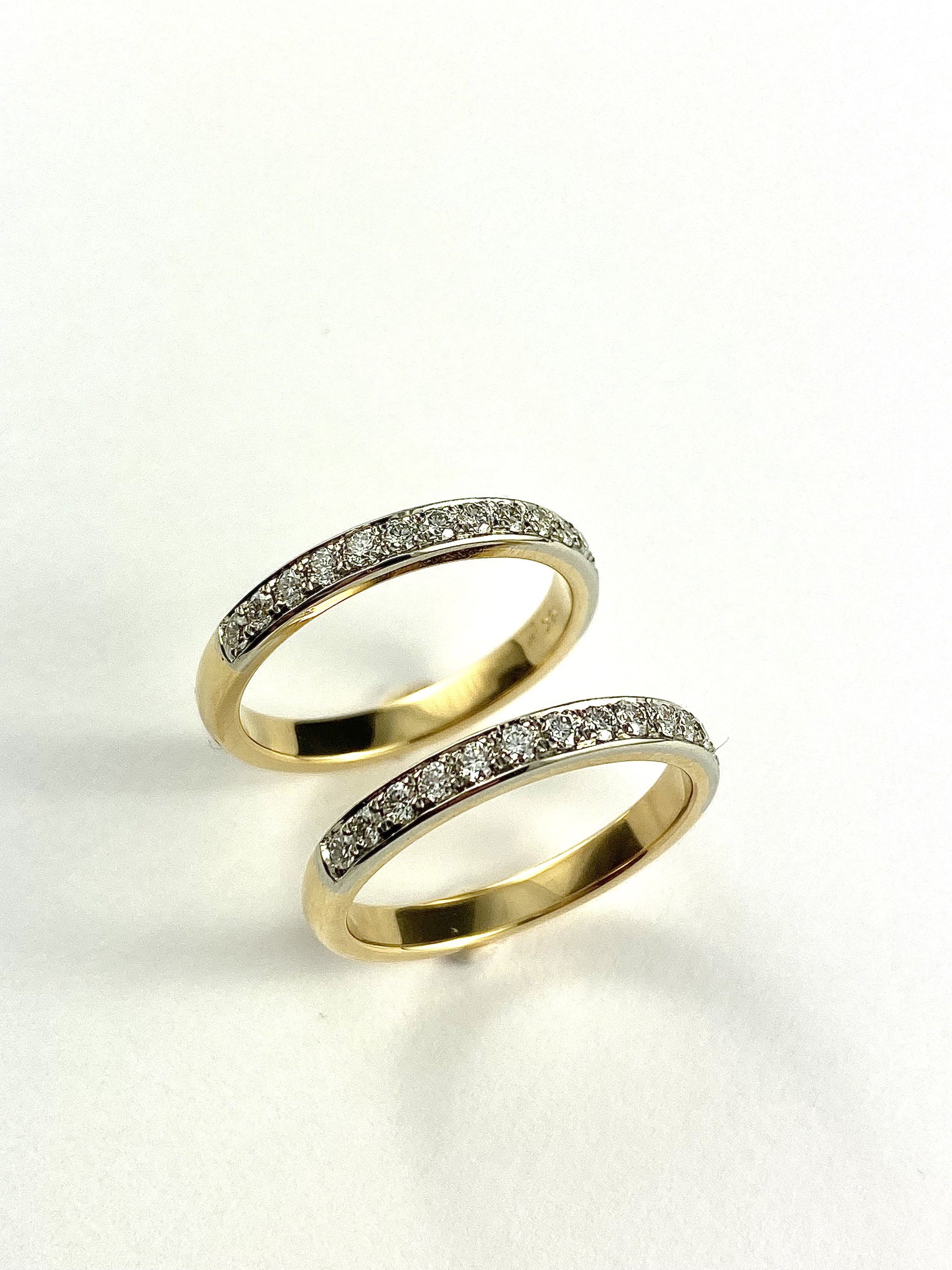 19K White and 18K Yellow Gold Diamond Pave Bands