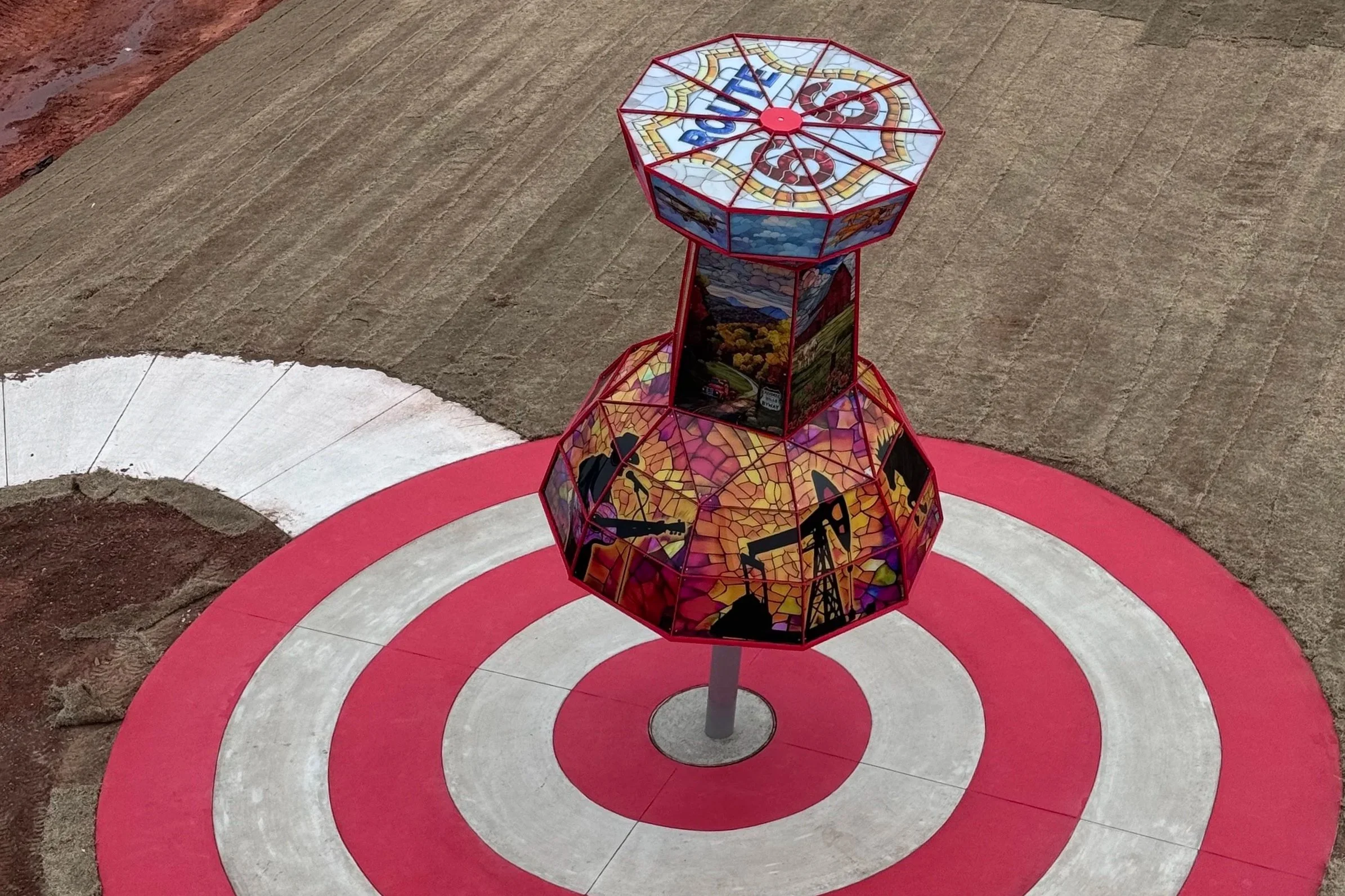 Installation of Creative Machine -  Route 66 PUSHPIN in Wellston, Oklahoma