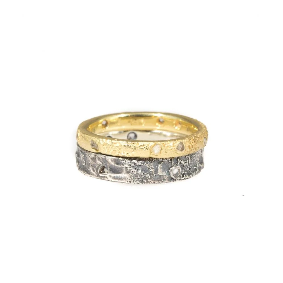 April Higashi, Topography Rings (Women’s), 2015, Silver, 18k, mackel diamonds, 4mm & 2.5mm, photo: Shibumi Gallery