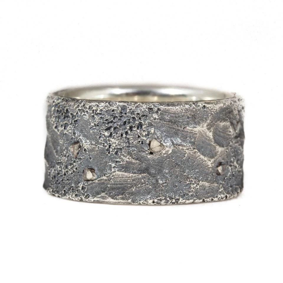 April Higashi, Topography Ring ( Men's), 2015, silver, mackel diamonds, 10mm, photo: Shibumi Gallery