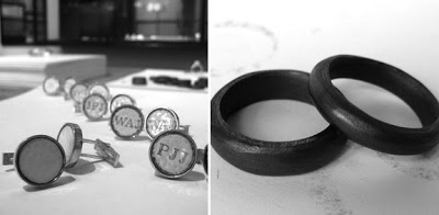 Anna Adair / End of The Line When thinking about love recently, my brother came to mind. The last man to carry our family name, Jeffryes, falling in love for him holds heavy significance within the traditional patriarchal structure. In making these cufflinks, a pair for each Jeffryes man that has lived within my lifetime, I reflect on ideas of family tradition and societal norms. Each pair pays homage to these men who have meant a great deal to me, while illustrating the restrictions inherent in such a system and thus the importance of allowing for more open ideas about love, family, and relationships., Sterling Silver and enamel. Maya Kini /Graphite Wedding Bands The graphite rings began as an investigation of the two-sided nature of carbon. I was intrigued by the genetics of the material and how a slight variation could produce a much harder relative - the diamond. Diamonds are so often used to signify durability because they cannot be cut by anything other than themselves. I wanted to pay homage to diamond’s lesser relative by making rings of graphite that literally mark a process of commitment rather than function as lasting jewelry pieces.
