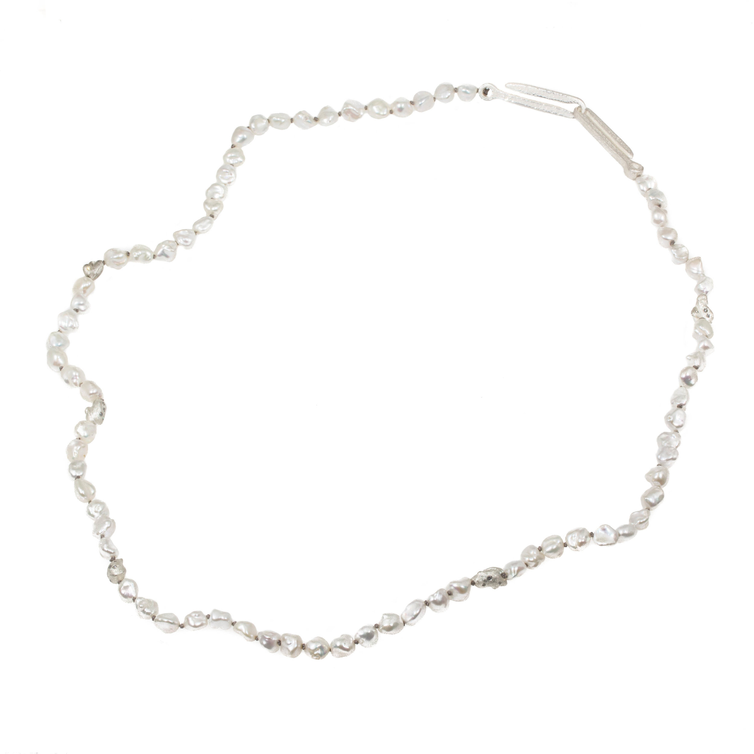 Freshwater Keshi Pearl Necklace with Gray Diamonds 