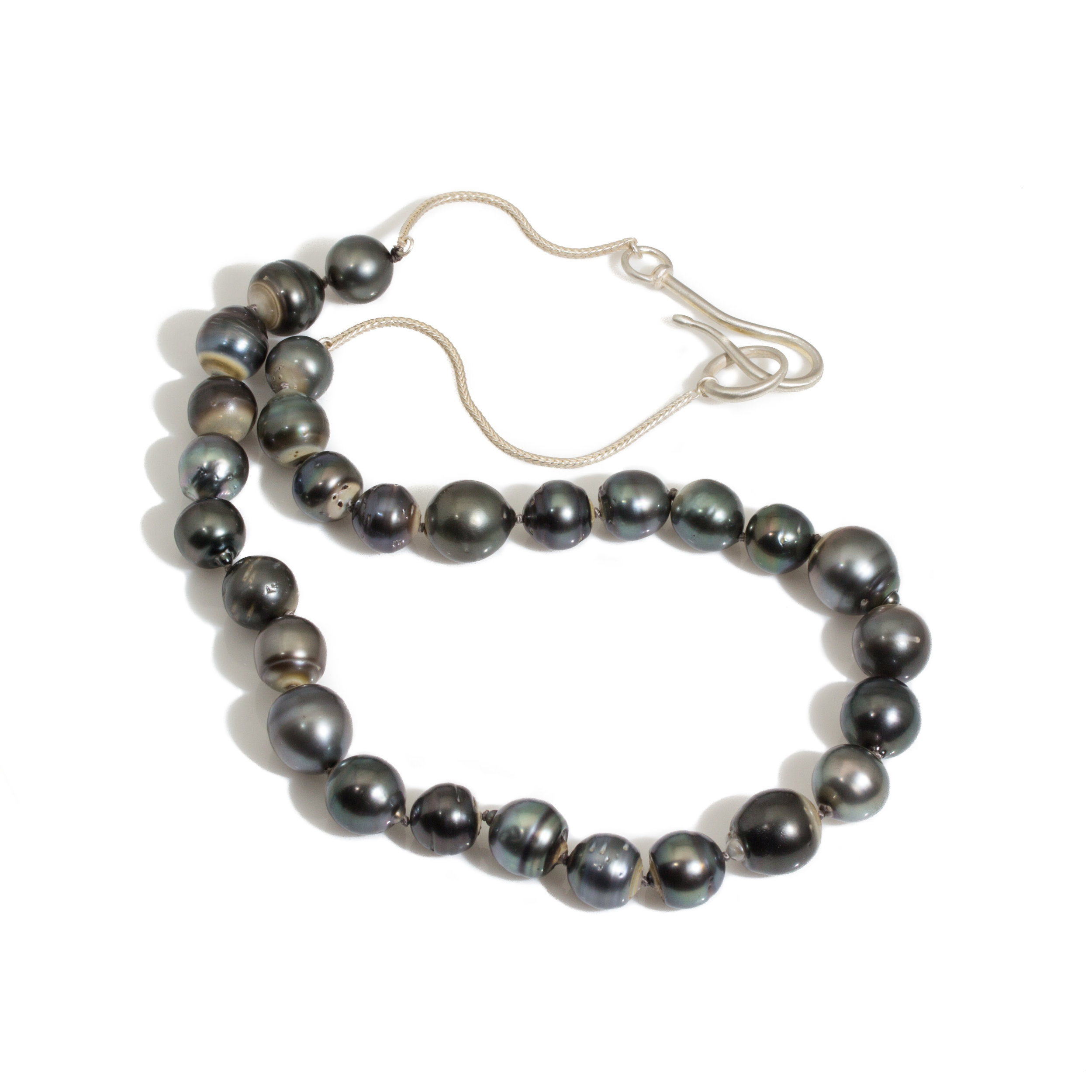 Tahitian Pearl Necklace with Brushed Silver Chain