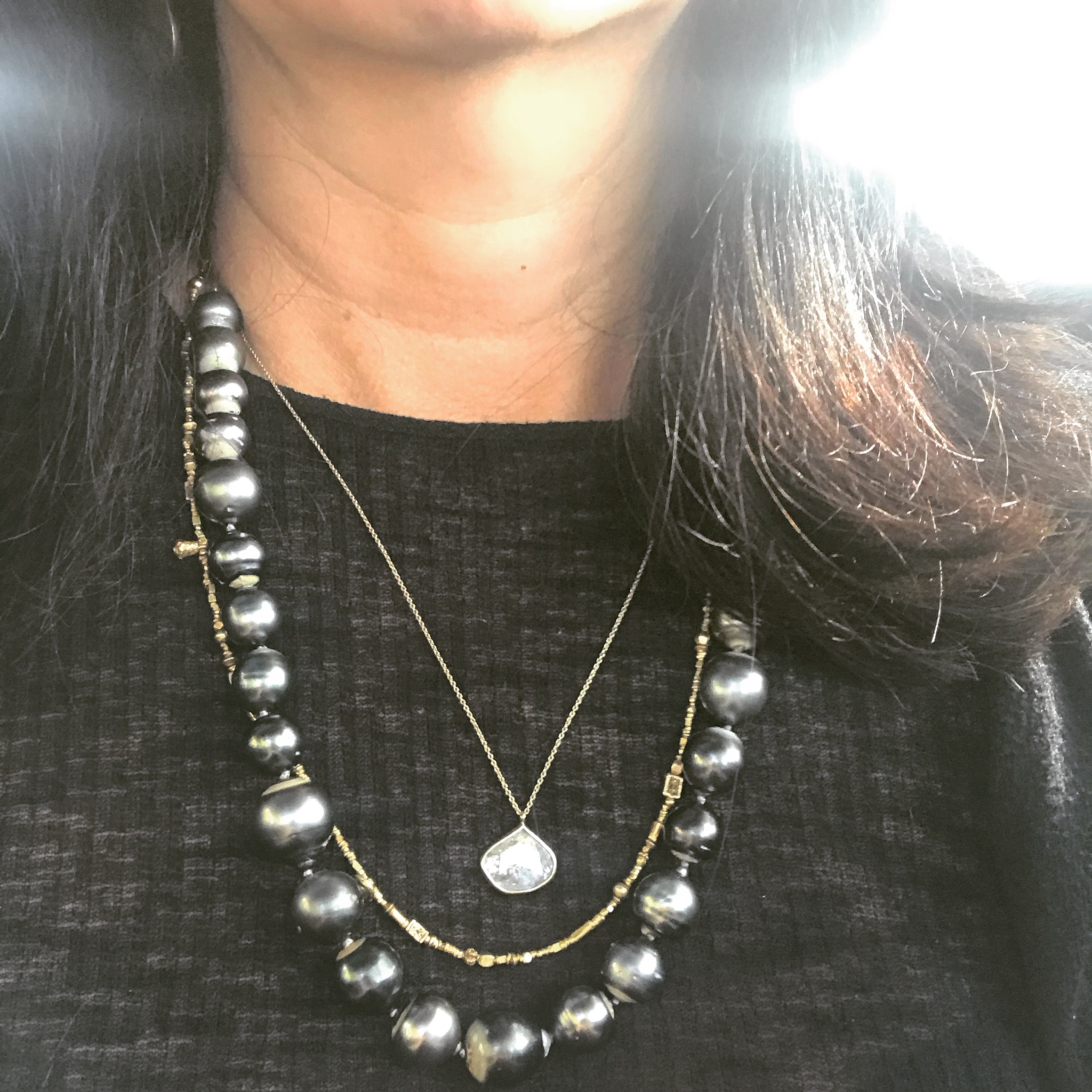 Tahitian Pearl Necklace with Brushed Silver Chain