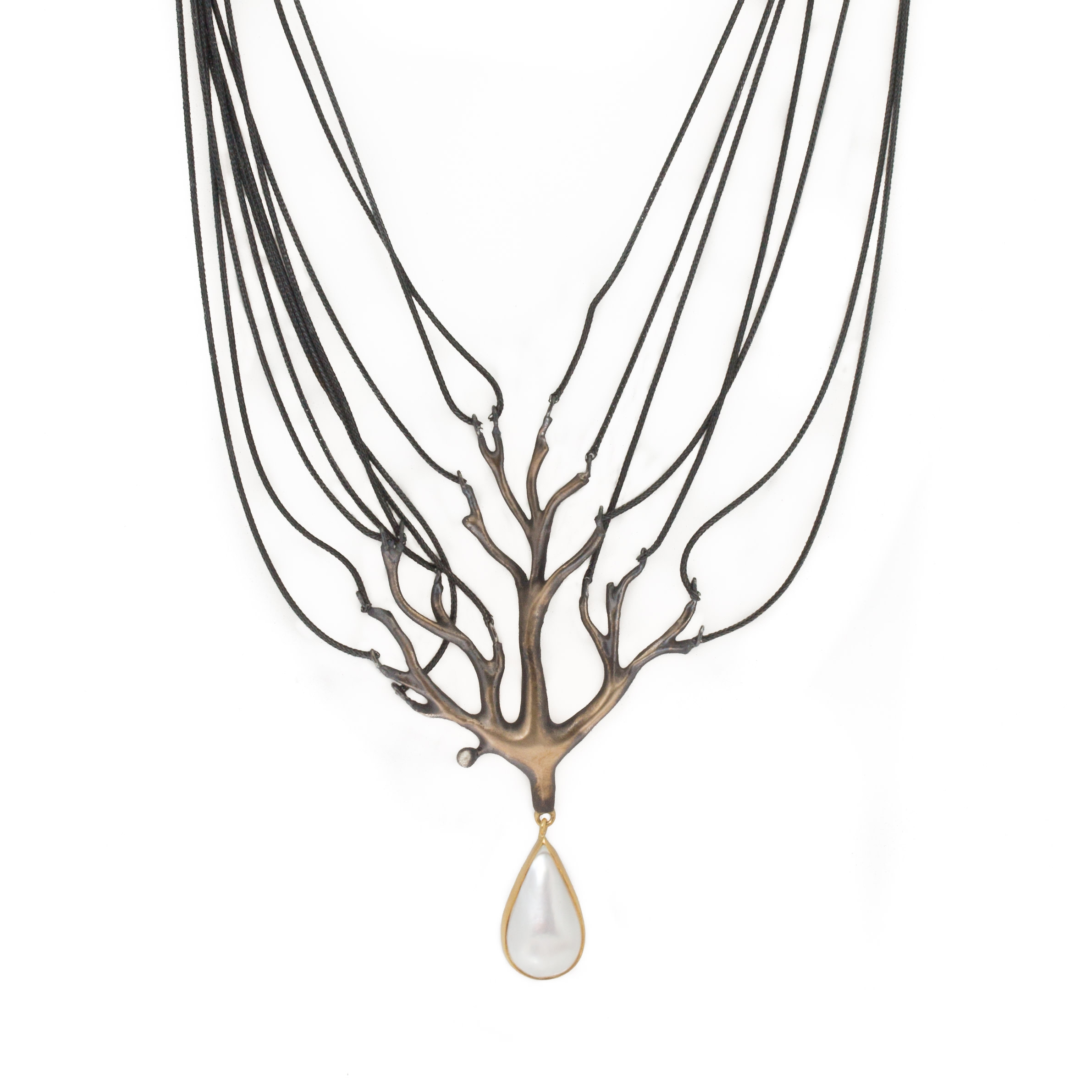 Pearl Tree Drop Necklace in Bronze with Mabe Pearl