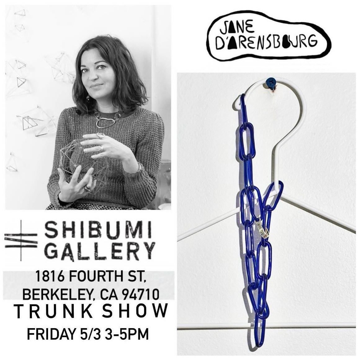 Today only! Jewelry artist @janedarensbourg is in town from NYC and joining us for a Trunk Show! Her pieces marry colorful glass and precious metals ~ shop the selection all day and meet the artist from 3-5 PM. 

#shibumigallery #fourthstreetshops #s
