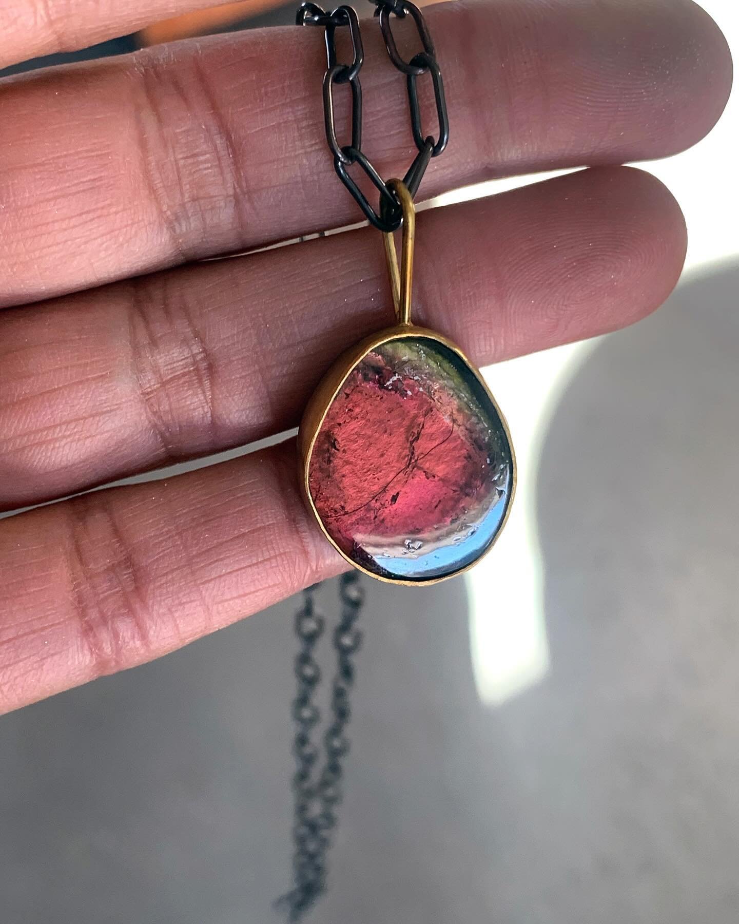 Come dive into the statement gems of Maya Kini... ✨ shown here, watermelon tourmaline set in 22k yellow gold on a handmade oxidized silver chain. 

Meet the Artists of CALIFORNIA LOVE SONG this Saturday, May 11th from 3:30 - 5:30 PM. @mkini @laura_li