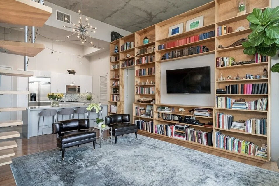 Living Room with Blue Rug