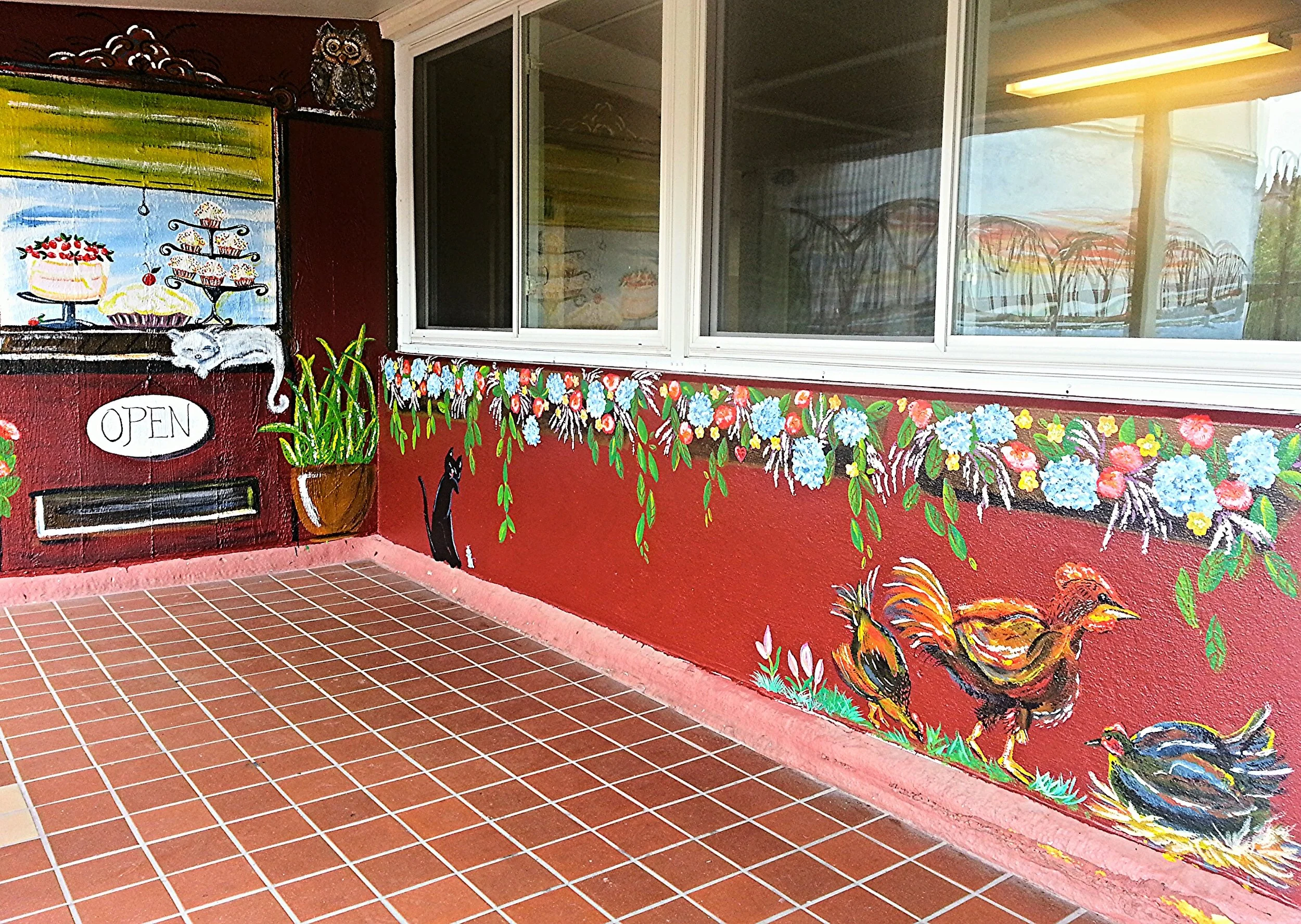 Mural wrapping side to doorway