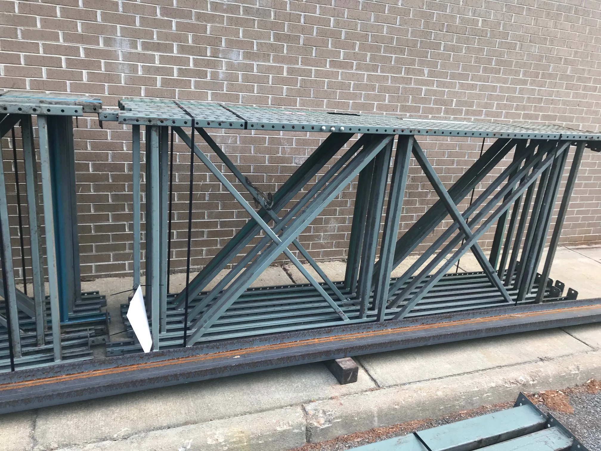 Rack Uprights 12'h 48"d 3x1 5/8 column. Uprights- $45 ea. Beams- $15 ea. Cross Members $5 ea.