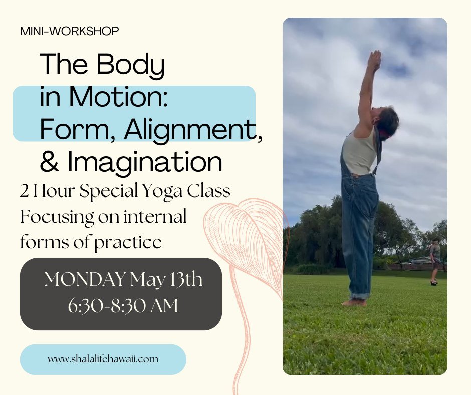 MONDAY May 13th  6:30-8:30 AM
The Body in Motion: Form, Alignment, &amp; Imagination
with @colee.yoga at @yogacentered 
register at hiloshala.com/shop/mini-workshops-in-may

Details:
Internal forms of practice

learn how to align yourself for the ben