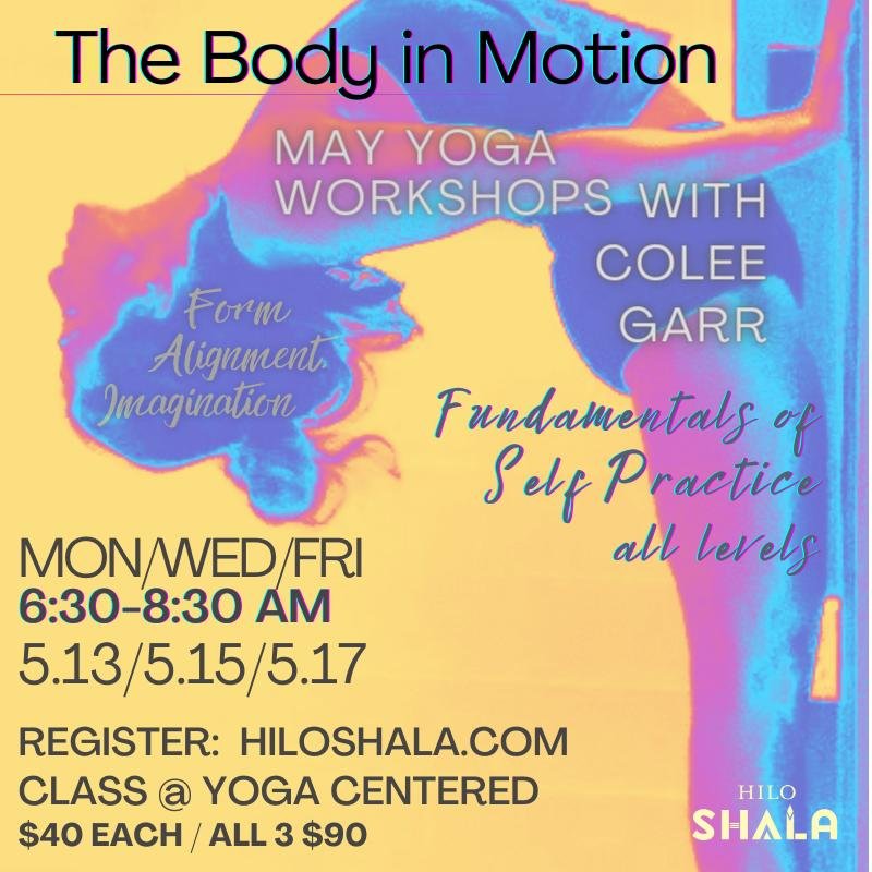 Reminder: the 3 Mini-Workshops begin next week. 
Monday, Wednesday, &amp; Friday, May 14, 15, and 17! @yogacentered 

These special sessions are to help develop personal practice with guidance on Sun Salutations, Standing Series, Vinyasa, Inversions,