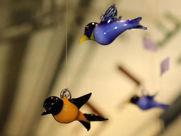 Glass ornaments at the Mark Payton Glass Center