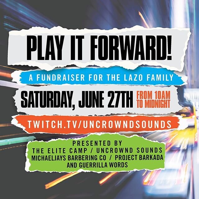 Play It Forward is back this Saturday June 27th on Twitch.tv/UncrowndSounds to raise money for a family close to our hearts. The 14-hour music livestream is a fundraiser to help our friends, the Lazo family, who recently lost their home and belonging