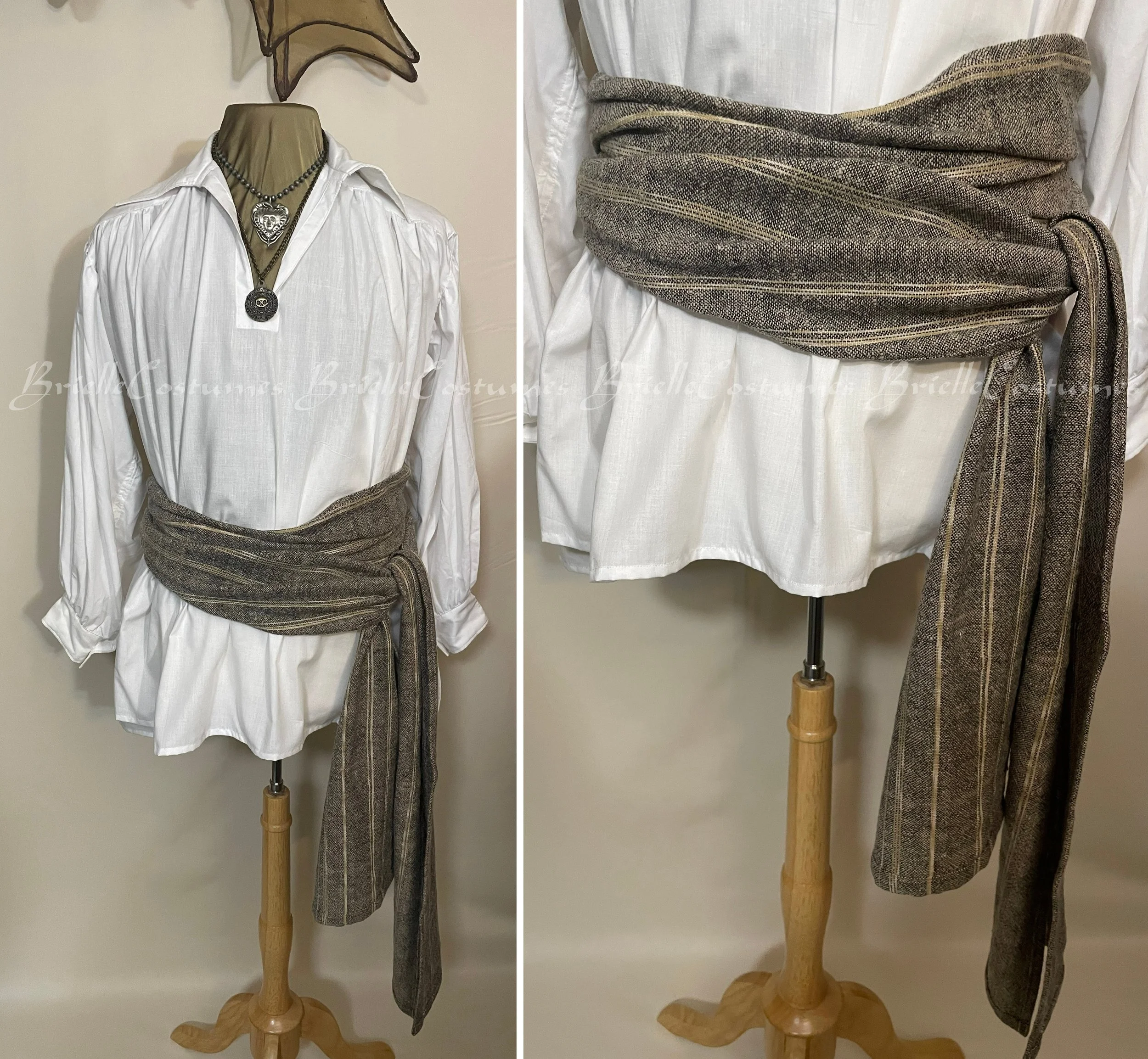 Pirate Sash - Gray Striped Extra Long