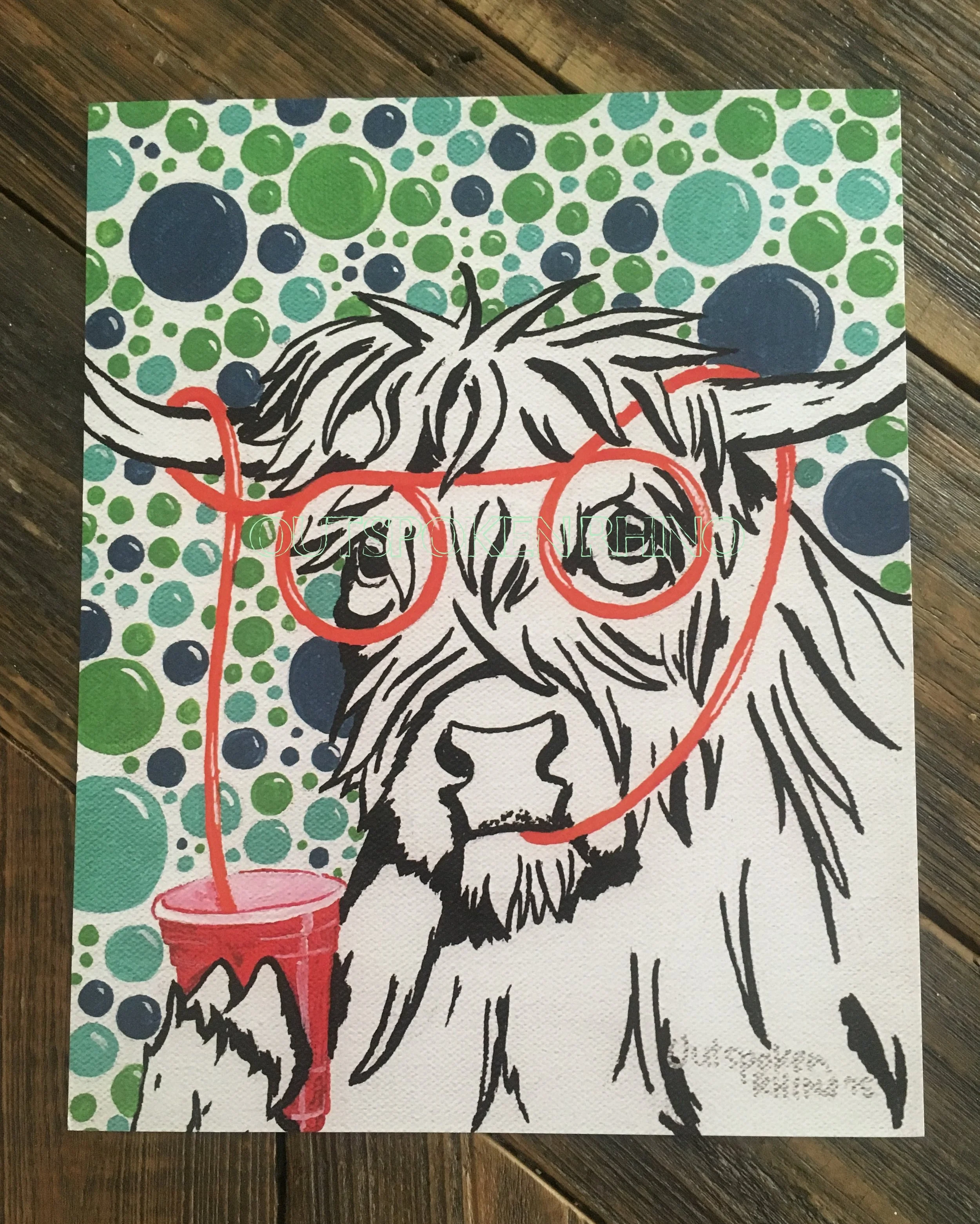 Outspoken Rhino Todd drunk Scottish Highland Steer painting