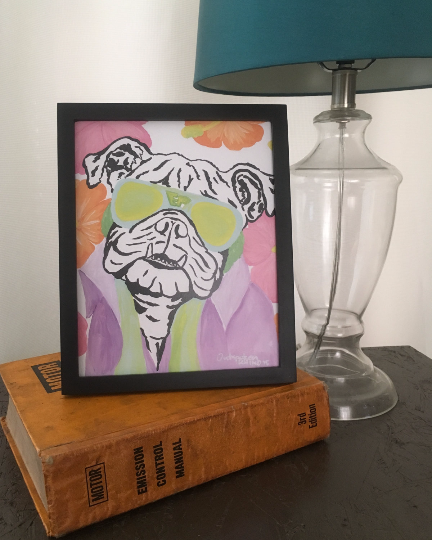 Outspoken Rhino Elvis Presley English bulldog Hawaiian print