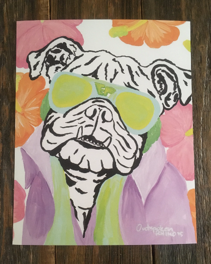 Outspoken Rhino Elvis Presley English bulldog Hawaiian painting