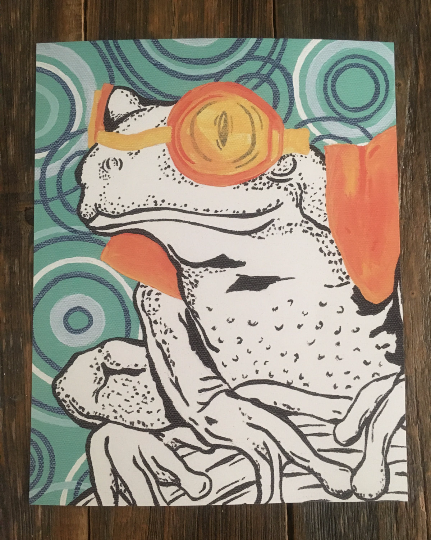 Outspoken Rhino Enrique rain drop water wing tree frog painting