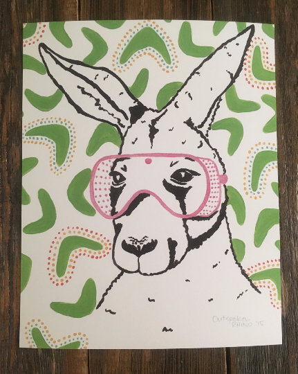 Outspoken Rhino Jirra Aboriginal kangaroo kick painting