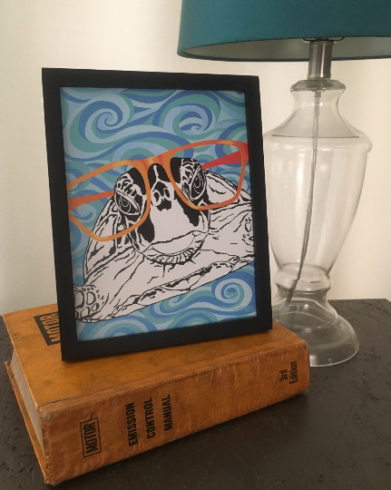 Outspoken Rhino Kai Hawaiian waves sea turtle painting