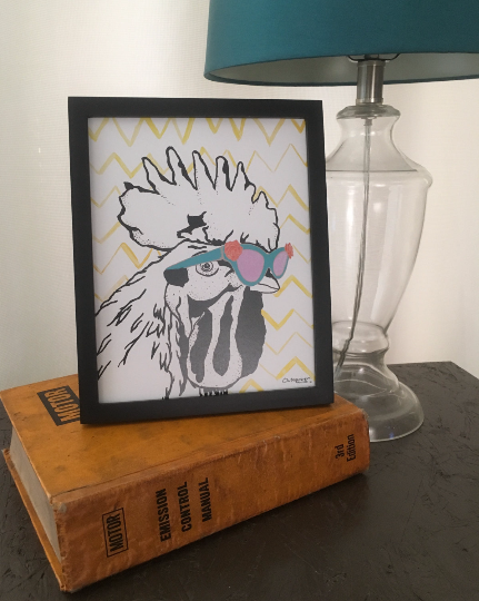 Outspoken Rhino Lisa Lobe cat eye glasses rooster print
