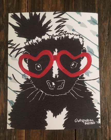 Outspoken Rhino Pepe Le Pew heart glasses love skunk painting