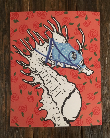 Outspoken Rhino Ron Kentucky Derby seahorse roses painting
