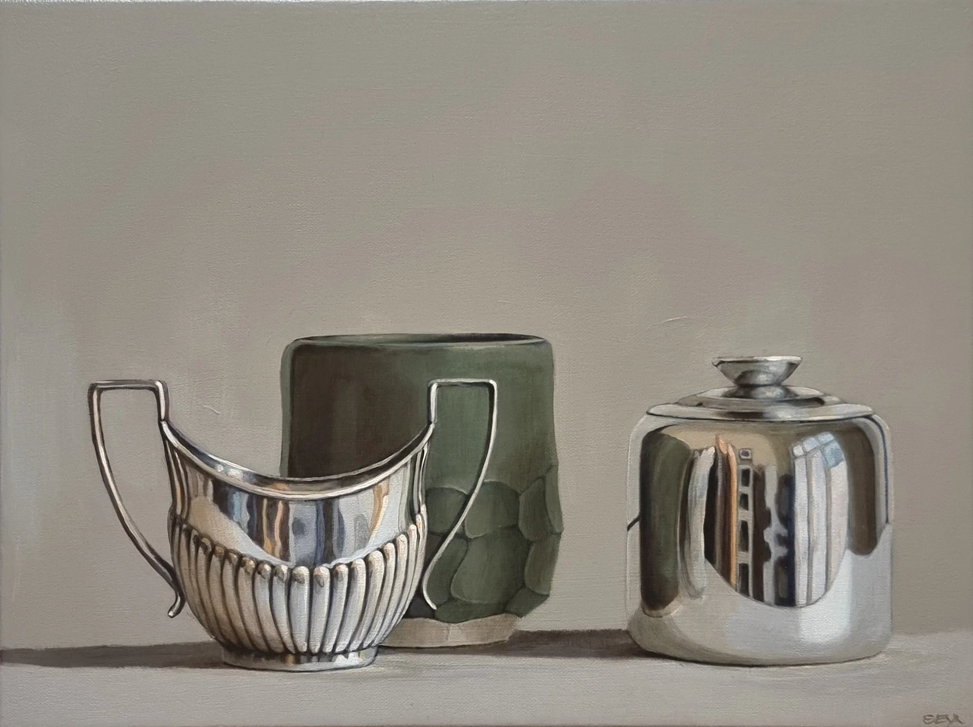 Silver and Green Cup, 30cm x 40cm, sold