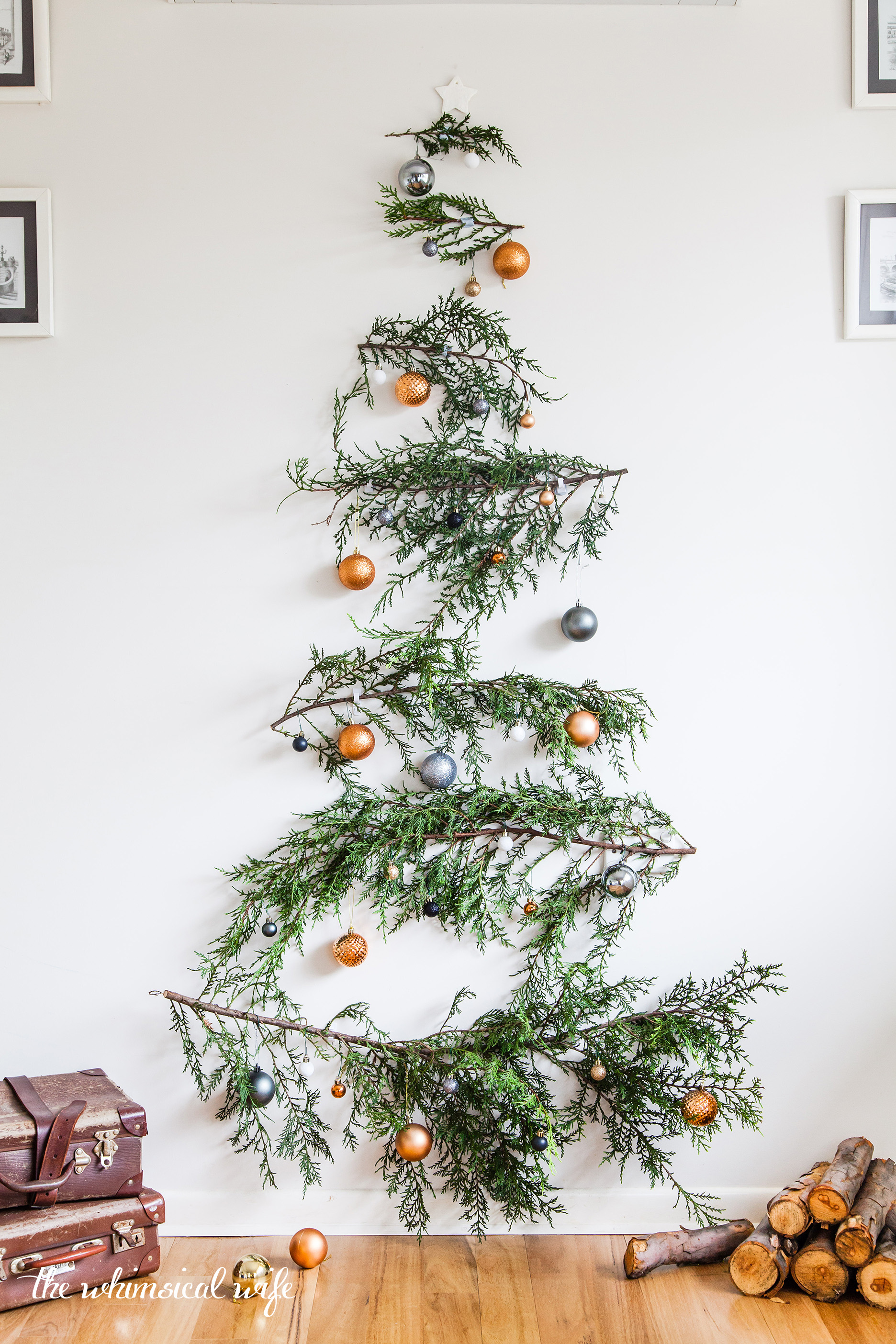 Quick Easy Diy Pine Branch Christmas Tree The Whimsical Wife Cook Create Decorate