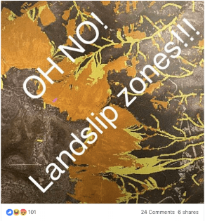 Cable car Supporters posted this map to suggest that landslip zones are so widespread they must be exaggerated. Newsflash: The earth is not flat.