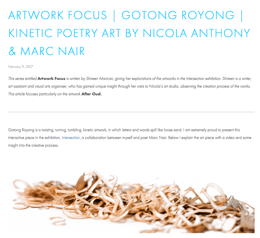 Nicola Anthony Artist Blog, Artwork in Focus by Shireen Marican, 9 February 2017