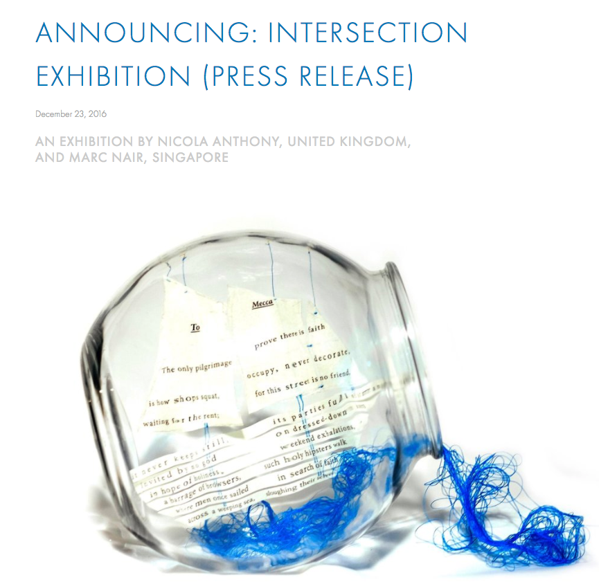 Nicola Anthony Artist Blog, Press release: Intersection, Nicola Anthony and Marc Nair, 23 December 2017