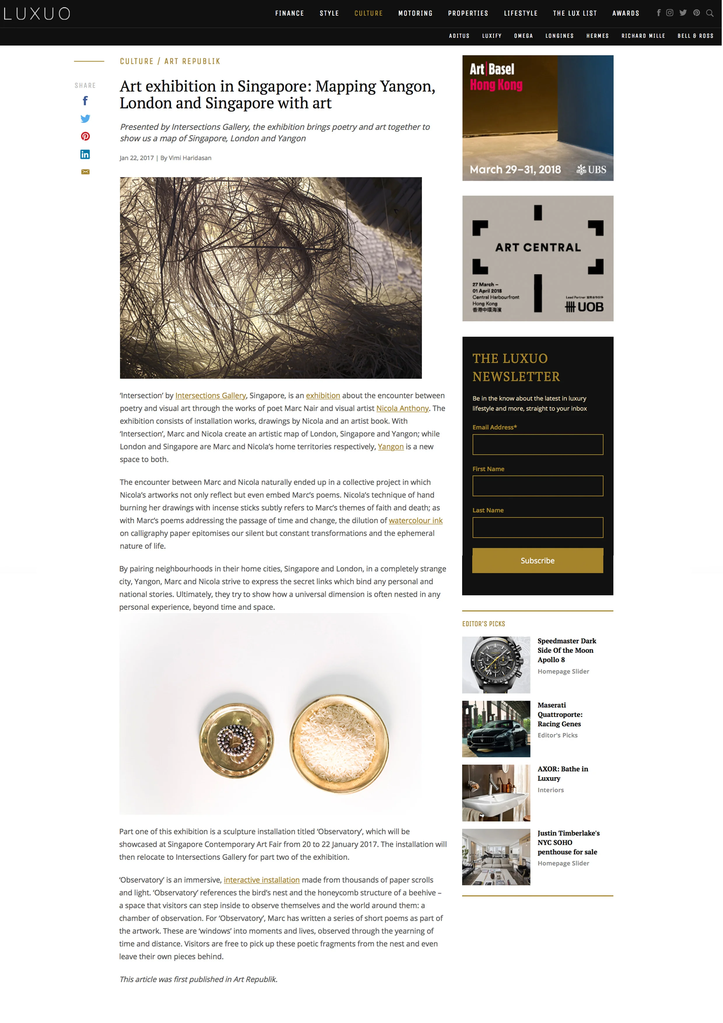 Luxuo, Art exhibition in Singapore: Mapping Yangon London and Singapore with art, 22 January 2017