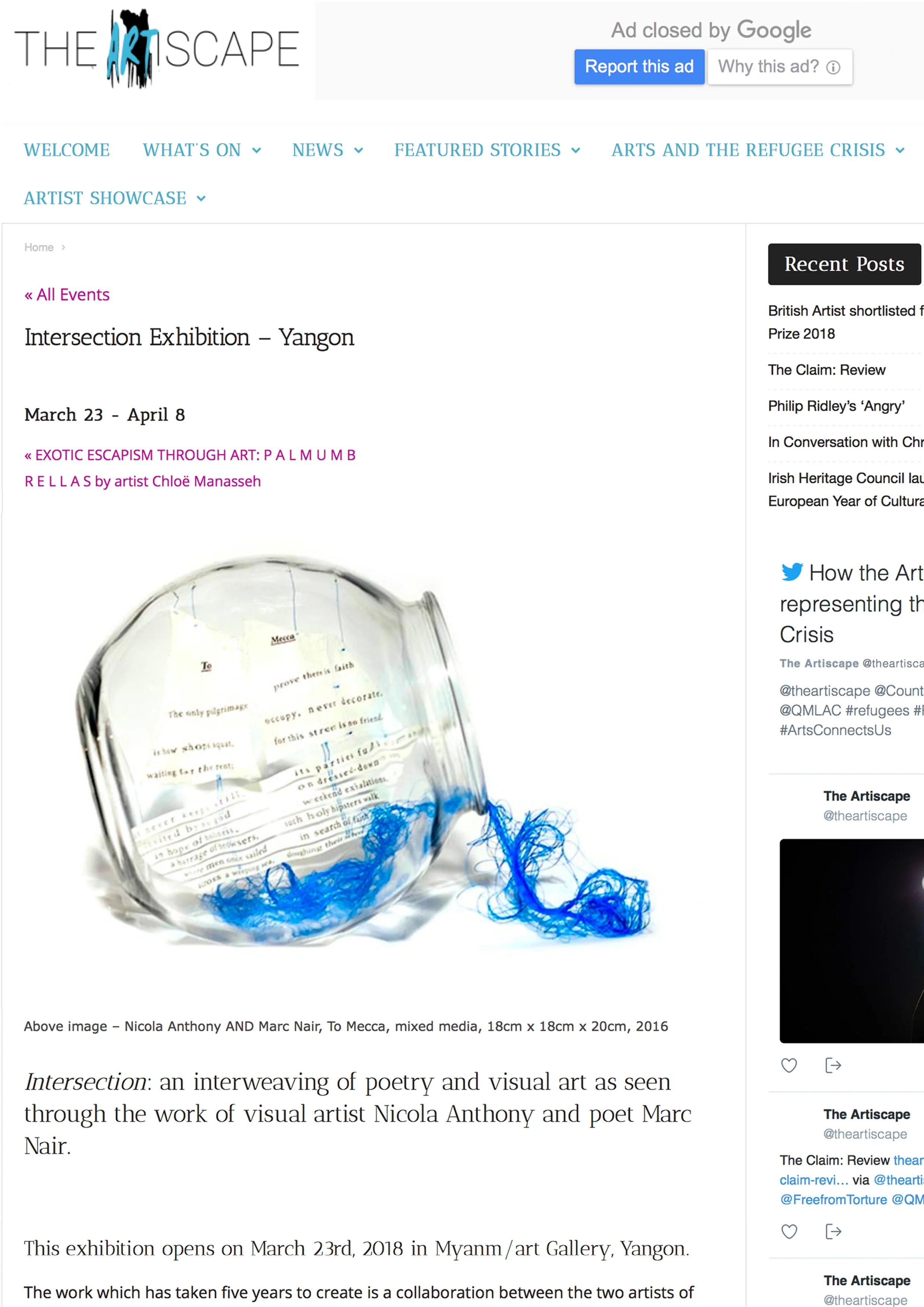 The Artiscape, 'Intersection Exhibition– Yangon, March 23 – April 8'