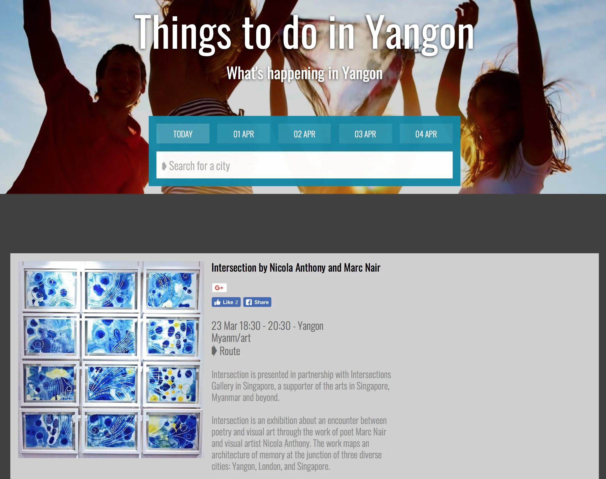 Myanmar Siguez, 'Things to do in Yangon: Intersection by Nicola Anthony and Marc Nair', March 2018