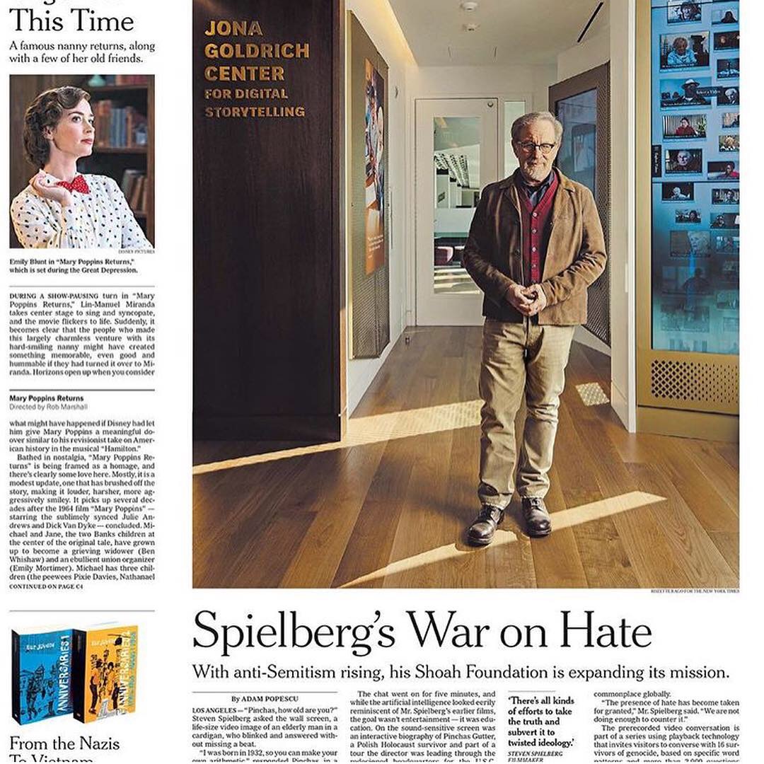 The New York Times, Steven Spielberg on Storytelling’s Power to Fight Hate, 18/12/2018